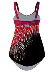 Women's Swimwear Tankini 2 Piece Plus Size Swimsuit for Big Busts Print Leaf Sapphire Blue Yellow Red Rose Red Bathing Suits New Sporty Vacation