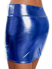 Women's Skirt Pencil Above Knee PU Faux Leather Silver Blue Gold Green Skirts Summer Shiny Metallic Without Lining Party Punk & Gothic Vacation Club