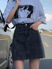 Women's A Line Mini Denim Black Blue Grey Skirts Pocket Street Daily