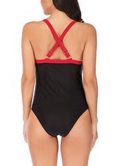 Plus Size Women's One Piece Monokini Swimsuit, Tummy Control, Open Back, Solid Color, Padded, Vacation Fashion