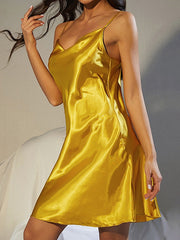 Women's Elegant Satin Mini Slip Dress - Sexy Backless Solid Color Party Wear