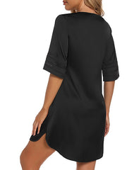 Women's Casual V-Neck T-Shirt Mini Dress - Cozy Patchwork Split Design for Home Lounge