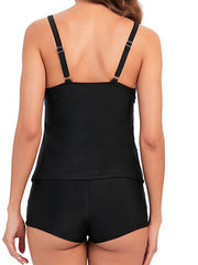 Plus Size Women's Tankini Swimsuit - Modest Leaf Print, Open Back, Camisole Straps, Vacation Fashion