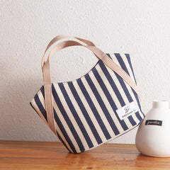 Women Canvas Striped Pattern Color Contrast Large Capacity Handbags Underarm Bag Shoulder Bag