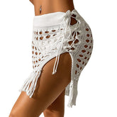 Women's Skirt Above Knee Acrylic White Skirts Summer Tassel Fringe Drawstring Split Fashion Summer Vacation Beach