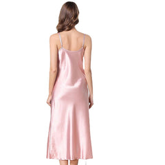 Women's Satin Pajamas Nightgown Sleeveless Backless V-Neck Spring Summer Home Party Gift Claret