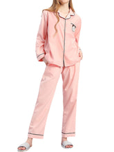 Plus Size Women's Cotton Cartoon Applique Lapel Pajama Set with Contrast Binding