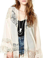 100% Polyester Fashion Lace Splice Loose Floral Cardigan Coat For Women