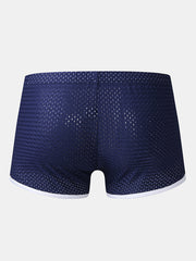 Mens Mesh Solid Color Breathable Thin Boyshorts Ice Silk Arrow Boxers Briefs