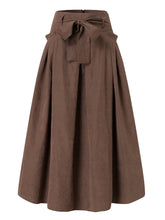 Women Solid Side Pockets Lace-Up Party A-Line Skirt with Back Zipper