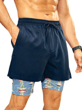 Men Tiered Designed Shark Print Leggings Quick Dry Shorts