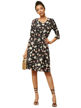 Long Sleeved V-neck Floral Print Chiffon Mini Dress