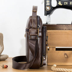 Men Genuine Leather Multi-pocket Crossbody Bag Vintage Keychain Design Shoulder
