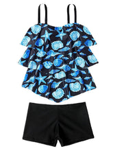 Women's Swimwear Tankini 2 Piece Normal Swimsuit 2 Piece Printing Graphic Black Blue Tank Top High Neck Bathing Suits Sports Beach Wear Summer