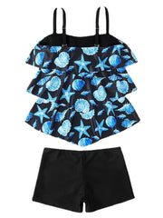 Women's Swimwear Tankini 2 Piece Normal Swimsuit 2 Piece Printing Graphic Black Blue Tank Top High Neck Bathing Suits Sports Beach Wear Summer