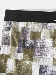 Mens 100% Cotton Colorblock Print Breathable Thin Elastic Mid Waist Arrow Short Boxers