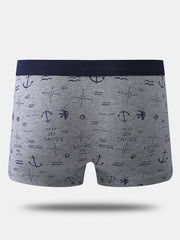 Men Cotton Anchor Print Boxer Briefs Comfortable Funny Underwear