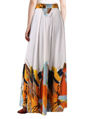 Print Patchwork Bowknot Wide Leg Casual Pants