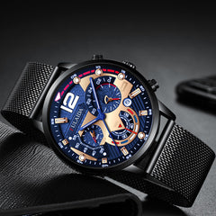 7 Colors Stainless Steel Business Casual Mesh Strap Luminous Hand Calendar Quartz Watch