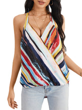 Tie Dye Stripe Halter V-neck Sleeveless Front Cross Daily Casual Tank Top