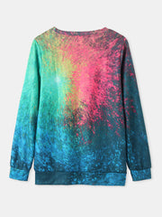 Women Colorful Tie-Dye Print O-Neck Casual Long Sleeve Pullover Sweatshirt