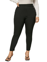Plus Size Black Button Design Pants