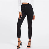 Spring Stylish Women's High Waist Single-breasted Skinny Pant Black