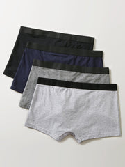Mens Cotton Solid Color 4 Pieces Slim Fit Breathable Thin U Convex Pouch Boxers