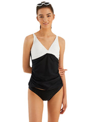 Women Contrast Color Front Twisted V-Neck Cover Belly Tankinis