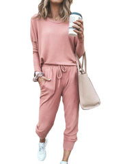 Women Daily Casual Home Solid Color Sweatshirt Sports Two-piece Set Pants Tracksuit