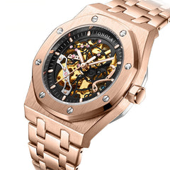 Fashion Men Automatic Watch Hollow Dial Stainless Steel Strap Waterproof Business Mechanical Watch