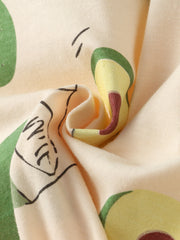 Women's Avocado Print Cotton Lounge Pajama Set - O-Neck, Long Sleeve, Two-Piece