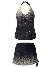 Women's Tankini Swim Dress 2-Piece Halter Swimsuit, Modest Ombre Padded Beachwear, Sports Vacation