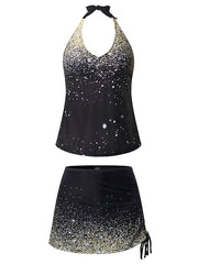 Women's Tankini Swim Dress 2-Piece Halter Swimsuit, Modest Ombre Padded Beachwear, Sports Vacation