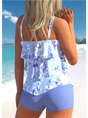 Women's Swimwear Tankini 2 Piece Plus Size Swimsuit 2 Piece Floral Plaid Black Blue Purple Tank Top Bathing Suits Sports Summer