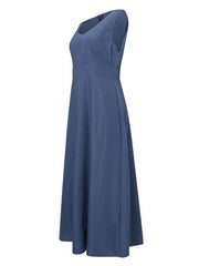 Sleeveless Women's Maxi Denim Dress with Pockets for Summer