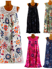Women's Sleeveless Floral Print Round Neck Casual Boho Loose Dress