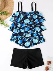 Women's Swimwear Tankini 2 Piece Normal Swimsuit 2 Piece Layered Printing Palm Tree Black White Blue Rainbow Tank Top Bathing Suits Sports Beach Wear Summer