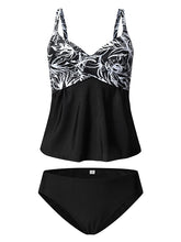 Plus Size Women's Tankini Swimsuit - Floral & Solid Colors, Open Back, Camisole Straps, Vacation Ready