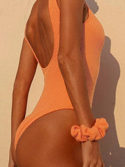 Women's Swimwear One Piece Normal Swimsuit Quick Dry Solid Color Lake Green Black White Pink Orange Bodysuit Bathing Suits Sports Beach Wear Summer