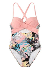 Women's Swimwear One Piece Normal Swimsuit Open Back Printing High Waisted Leopard Floral White Pink Blue Brown V Wire Bathing Suits New Vacation Fashion