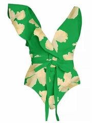 Women's Swimwear One Piece Beach Bottom Normal Swimsuit 2 Piece Printing Floral Green Bodysuit Bathing Suits Sports Beach Wear Summer