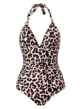 Women's Sexy One Piece Monokini Swimsuit - Tummy Control, Halter, Leopard/Snake Print, V Wire