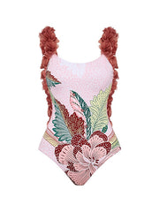 Women's Swimwear One Piece Beach Bottom Normal Swimsuit 2 Piece Printing Floral Burgundy Bodysuit Bathing Suits Sports Beach Wear Summer