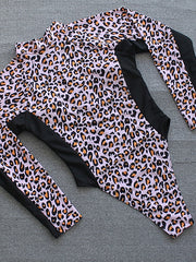 Women's Swimwear Rash Guard Diving Normal Swimsuit Tummy Control Open Back Leopard Black V Wire Bathing Suits New Casual Vacation / Sexy / Padded Bras