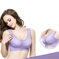 Women's Oversized Lace Sports Bras Cross Front Side Buckle Wire Free Bra Yoga Workout Activewear
