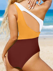 Women's Swimwear One Piece Normal Swimsuit Printing Color Block Blue Brown Bodysuit Bathing Suits Sports Beach Wear Summer
