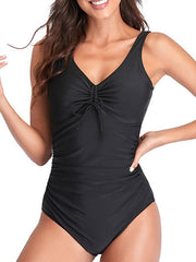 Women's Swimwear One Piece Normal Swimsuit Tummy Control Open Back Printing Tie Dye Pure Color Black White Yellow Pink Wine V Wire Bathing Suits Sexy Vacation Fashion