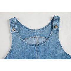 Women's Denim Pinafore Mini Dress - Sleeveless U-Neck Casual Summer Shift Dress