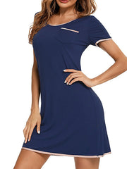 Women's Casual Crewneck T-Shirt Dress with Pocket - Solid Color Mini Shift Lounge Wear